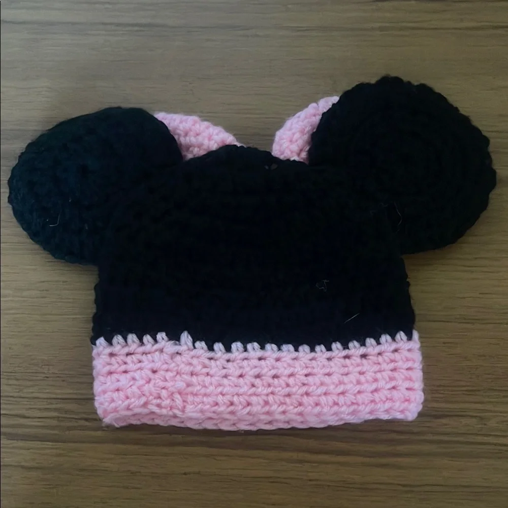 Pink and Black Kids Knit Hat with Bow